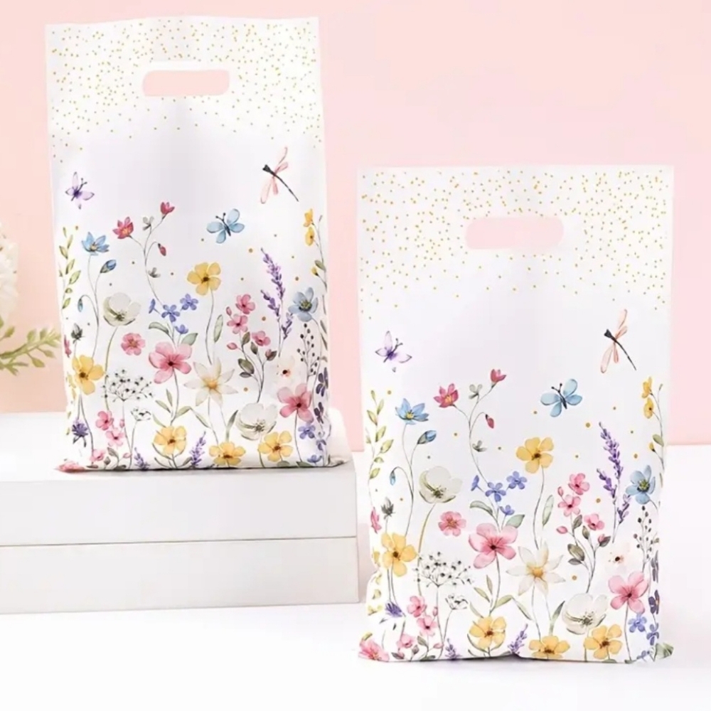 10 Floral Poly Bags with Dragonflies, Butterflies and  Flowers